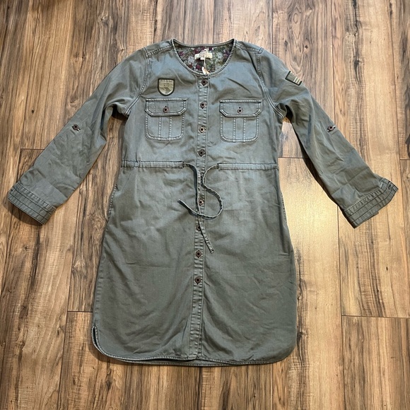 RED JEANS NYC Premium Vintage Clothing Roll Tab Sleeve Military Utility Dress L - Picture 14 of 16